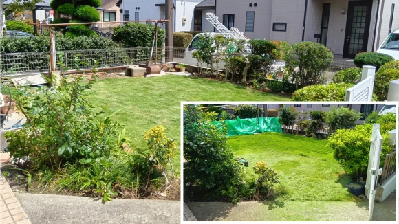 大変な休日の芝刈りはお任せ。プロの技術でふかふかの芝生を育てる|植木屋涼風の施工事例(東京都稲城市矢野口)